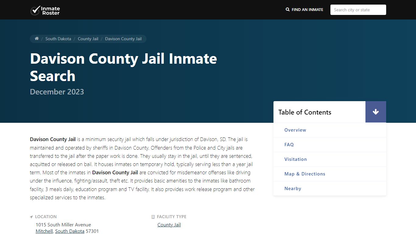 Inmate Search | Davison County Jail - Mitchell, SD - InmateRoster